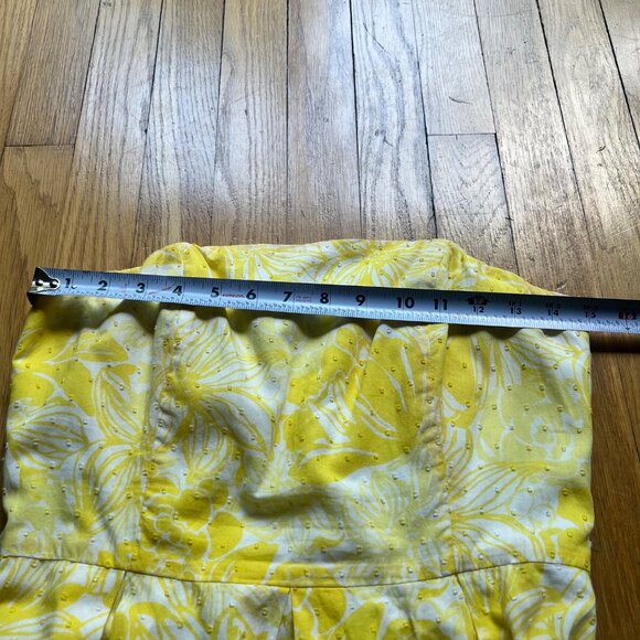 Lilly Pulitzer Size 6 Yellow & White Floral Swiss Dot Cotton Strapless Dress - Picture 11 of 16